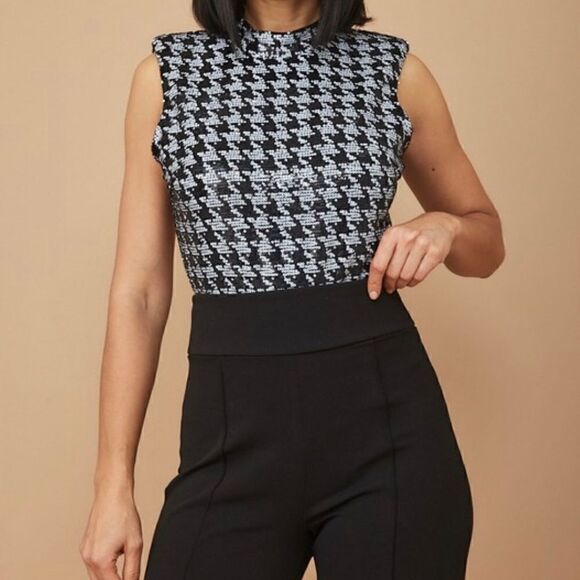 Black and white Sequence houndstooth bodysuit - Picture 2 of 13